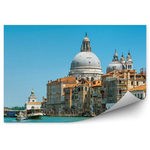 Papier peint Basilique de Santa Maria Della Salute Italie Bateaux à moteur Canal Grande Venise