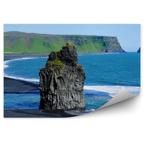 Papier peint rochers escarpement eau vagues bleu Islande