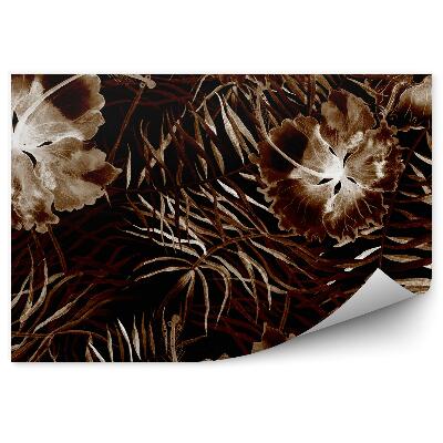 Papier peint Feuilles brunes de fleurs fond noir