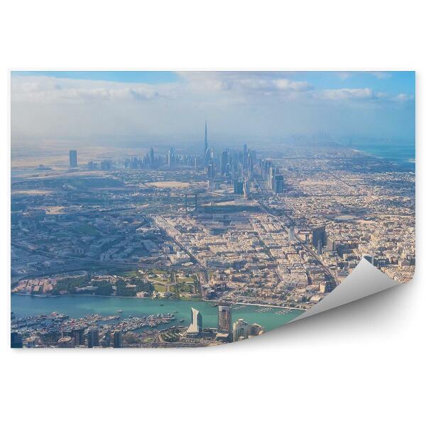 Papier peint Vue d'oiseau des gratte-ciel de Dubaï Rivière Ciel Nuages