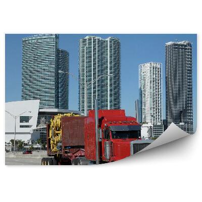 Papier peint Camion américain sur fond de ville de Miami