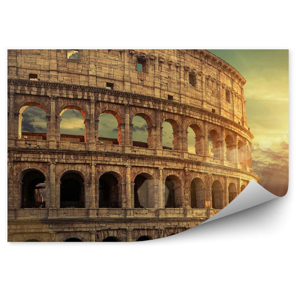 Papier peint Ruines du Colisée Arbres Coucher de soleil Rome Italie