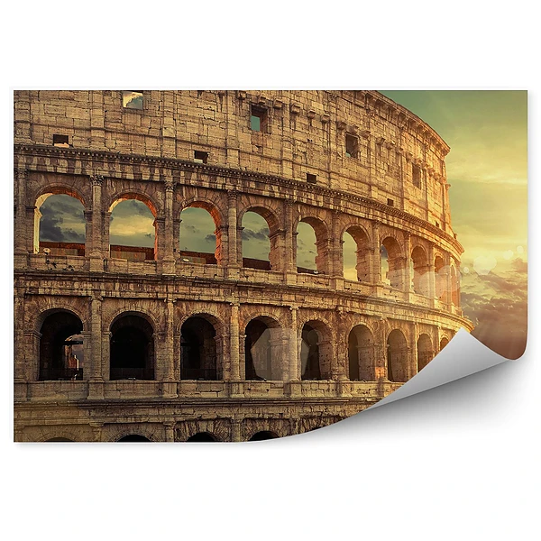 Papier peint Ruines du Colisée Arbres Coucher de soleil Rome Italie