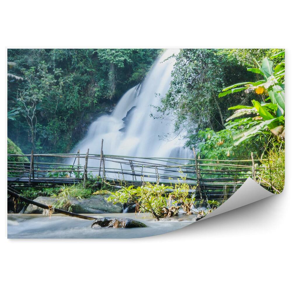 Papier peint Chute d'eau pont en bois nature