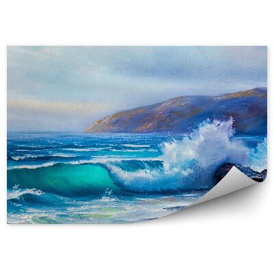 Papier peint Vagues de mer se brisant sur le littoral en pierre