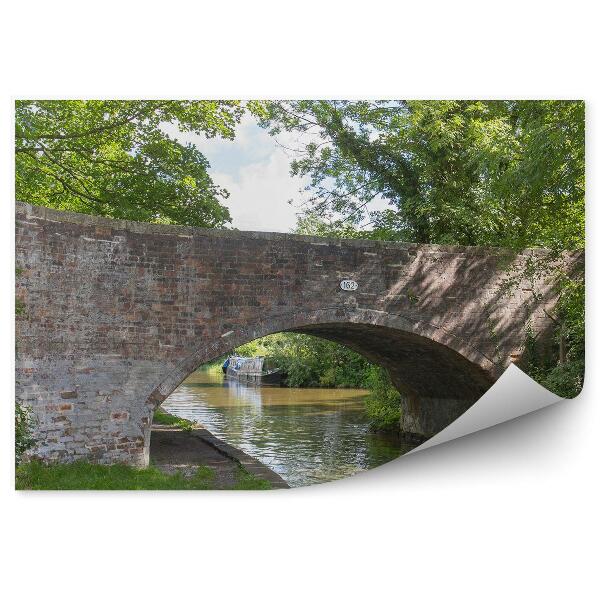 Papier peint Pont En Béton Cheshire Uk Arbres Rivière Herbe Ciel Nuages