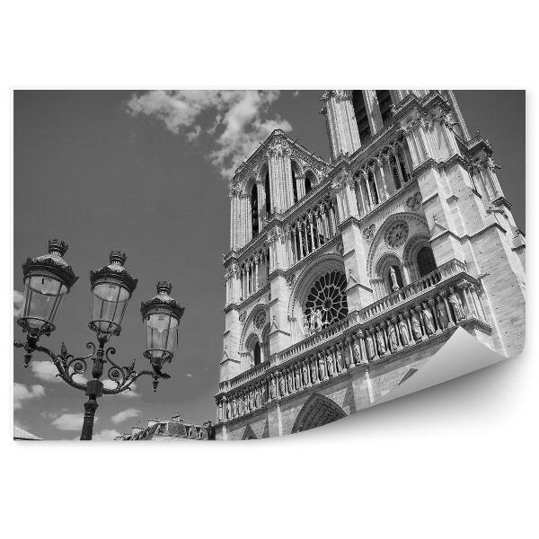 Papier peint Noir et blanc Cathédrale Notre Dame Paris France Bâtiments Lampes