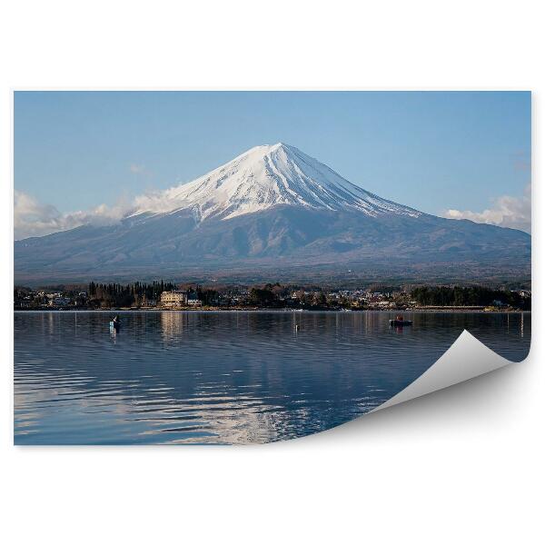 Papier peint Mont Fuji Vue Lac Kawaguchiko Hiver Neige Nuages