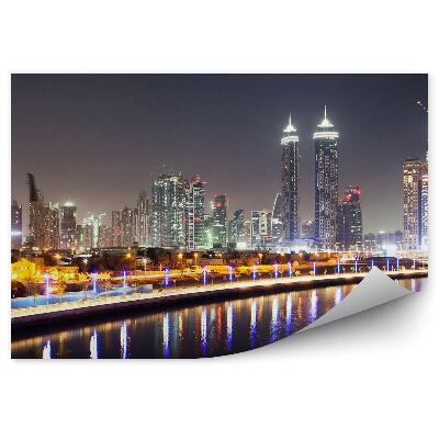 Papier peint Gratte-ciel Lumière Nuit Port Dubaï