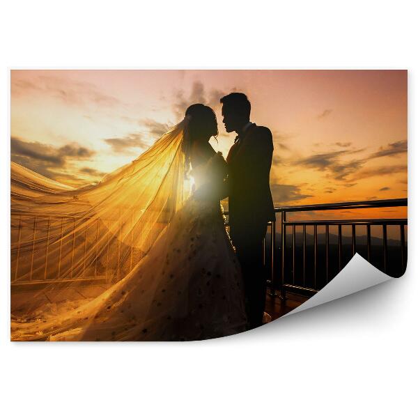 Papier peint Silhouettes mariage couple amour coucher de soleil