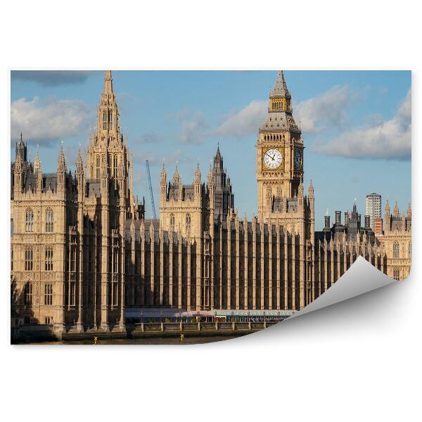 Papier peint Palais de Westminster Big Ben Arbres Nuages Ciel Londres