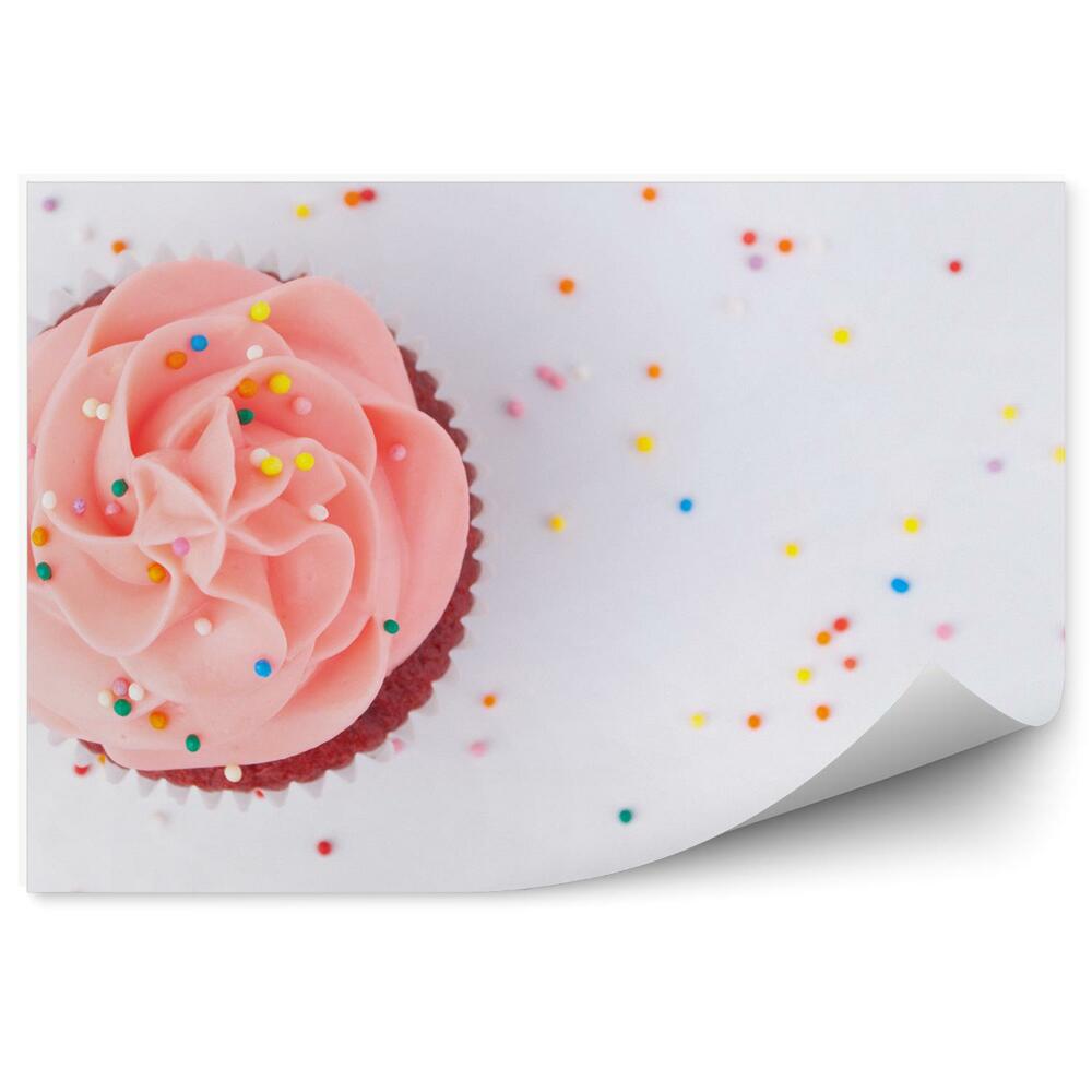 Tapisserie panoramique Cupcake marron coloré avec des boules de chantilly Produits de boulangerie et pâtisserie