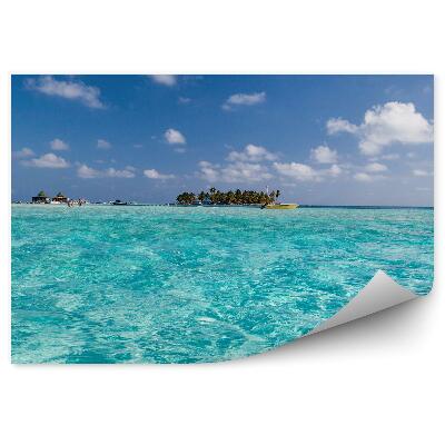 Papier peint Chalets Bateau Plantes Eau transparente