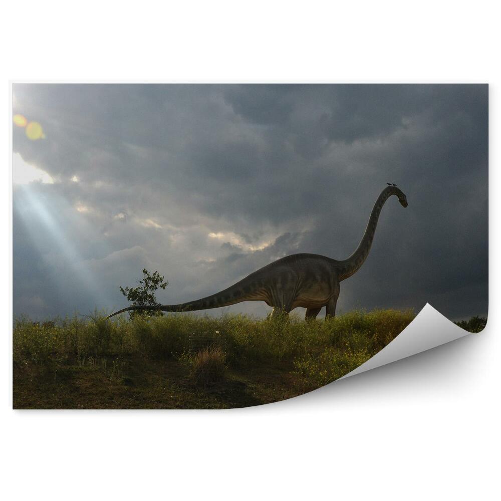Tapisserie murale Dinosaure herbe ciel nuages
