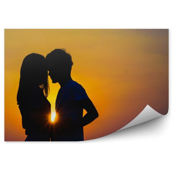 Papier peint Silhouettes couple amour coucher de soleil