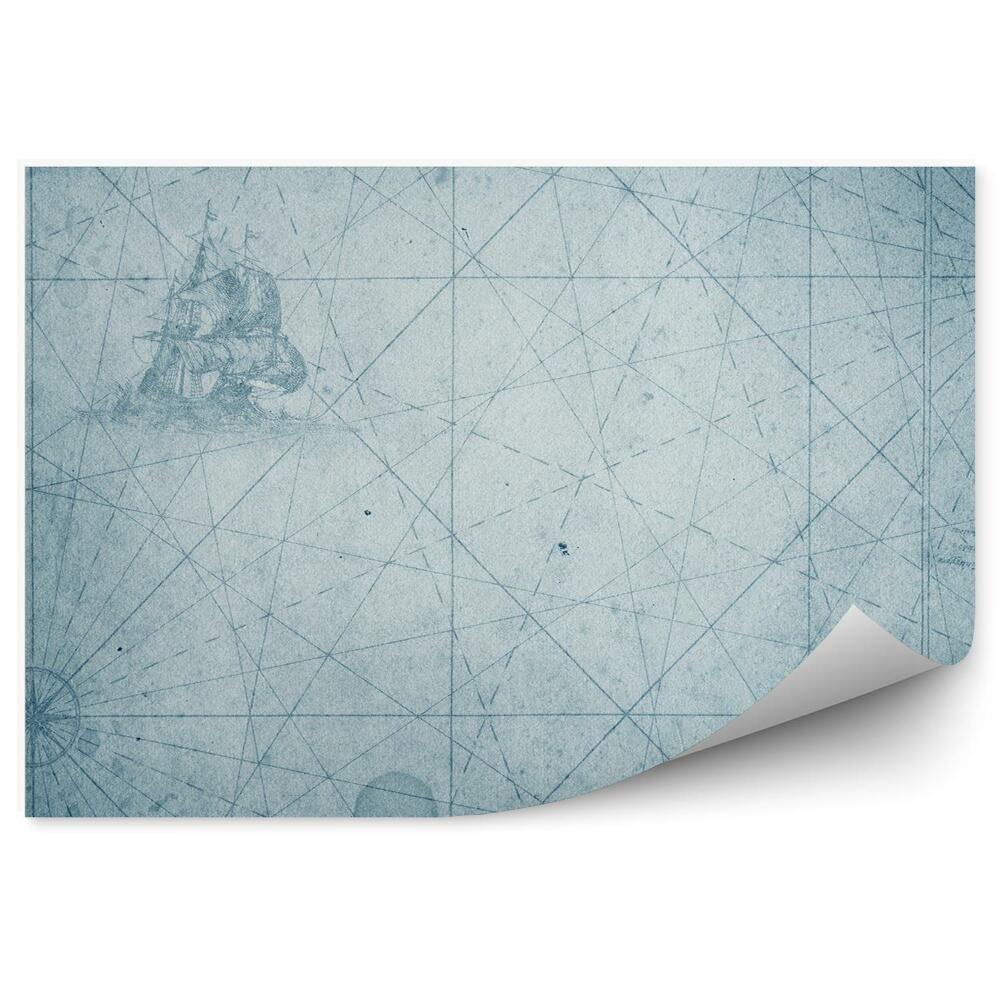 Papier peint Fragment de carte ancienne rétro bleu