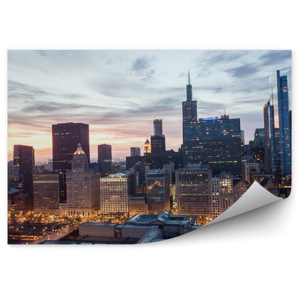 Papier peint Gratte-ciel Lumières Ciel Nuages Chicago