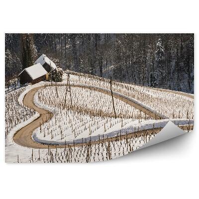 Papier peint Route enneigée en hiver en forme de coeur nature