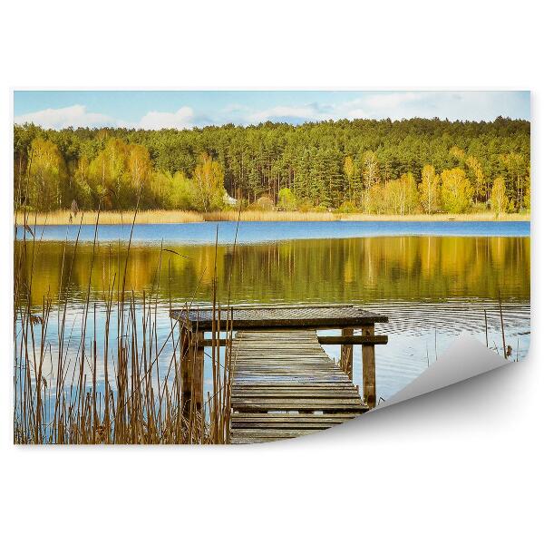 Papier peint Lac Mazury Pont Arbres Plantes Ciel Nuages Plantes