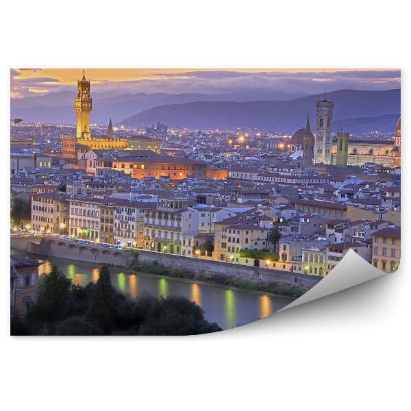 Papier peint Michelangelo Square Buildings Florence Mountains Sky Clouds Sunset Michelangelo Square Trees River Florence