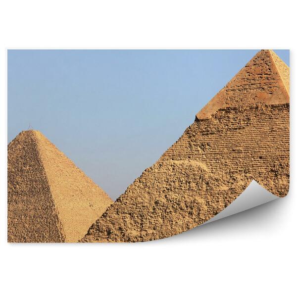 Papier peint Pyramides de Gizeh sable ciel bleu