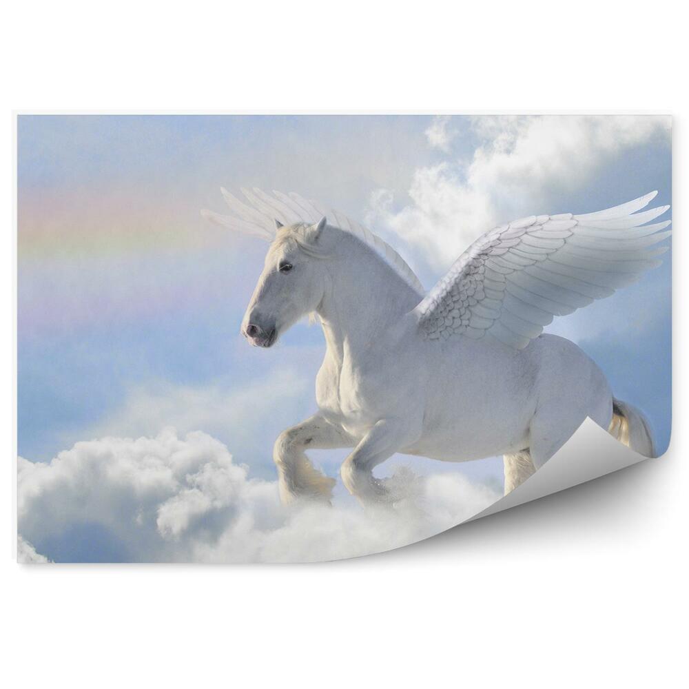 Papier peint Pégase Cheval Ciel Nuages Arc-En-Ciel