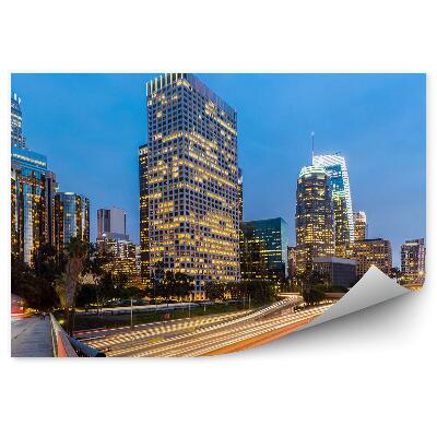 Papier peint Gratte-ciel Los Angeles Lumières Autoroute Trafic