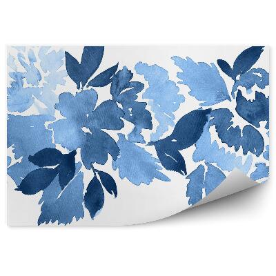 Papier peint Feuilles bleues fond blanc aquarelle