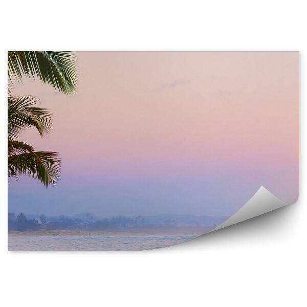 Papier peint Plage Tropicale Mer Palmiers Coucher De Soleil