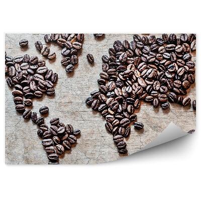 Papier peint Carte des continents avec grains de café