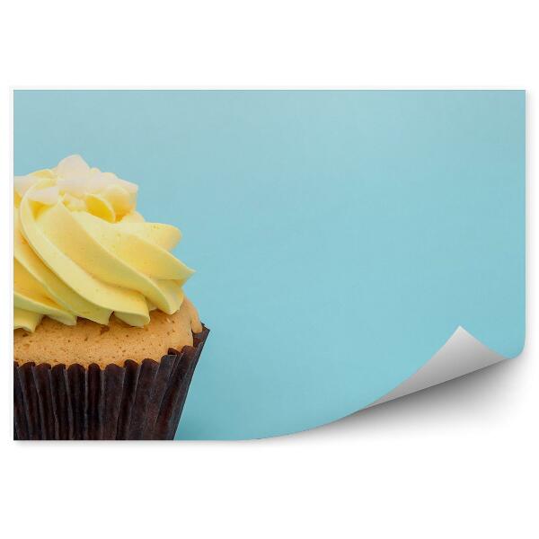 Tapisserie murale Cupcake crème fouettée au citron fond bleu