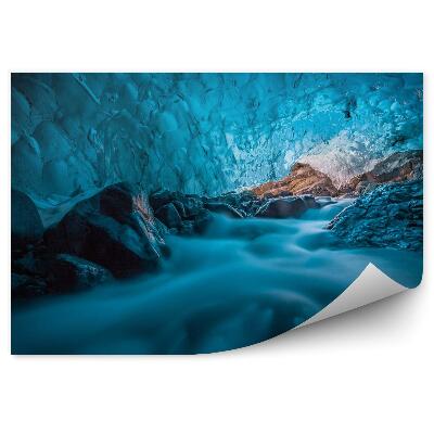 Tapisserie panoramique Grotto di ghiaccio azzurro con ruscello sottostante islanda europa