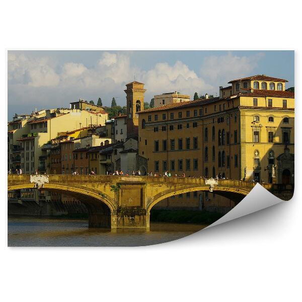 Papier peint Pont de la Trinité Bâtiments de nuit Fleuve Arno Florence Italie