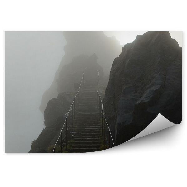 Papier peint Montagne Escalier Sentier Montagne Brouillard