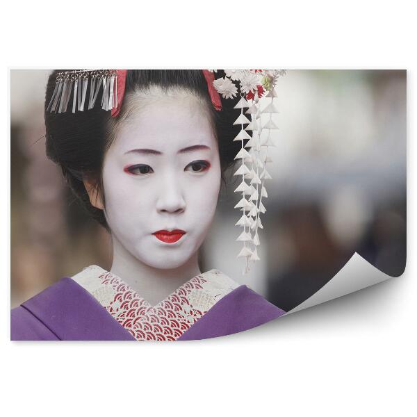 Papier peint Japon femme geisha tenue kimono maquillage