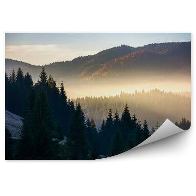 Tapisserie murale Lever de soleil brumeux dans les montagnes