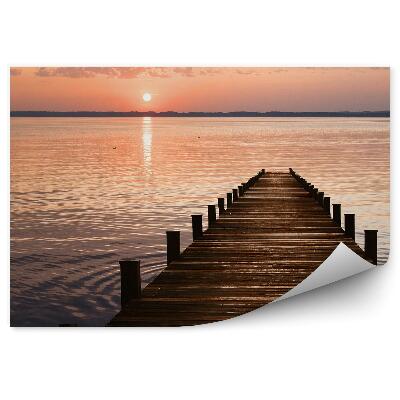 Papier peint Pont Mer Canards Coucher De Soleil Nuages