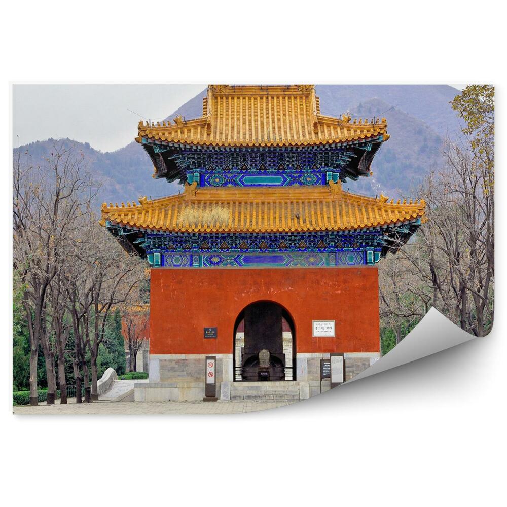 Papier peint temple porte ancienne chine végétation