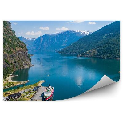 Papier peint vue d'oiseau baie bateau ville