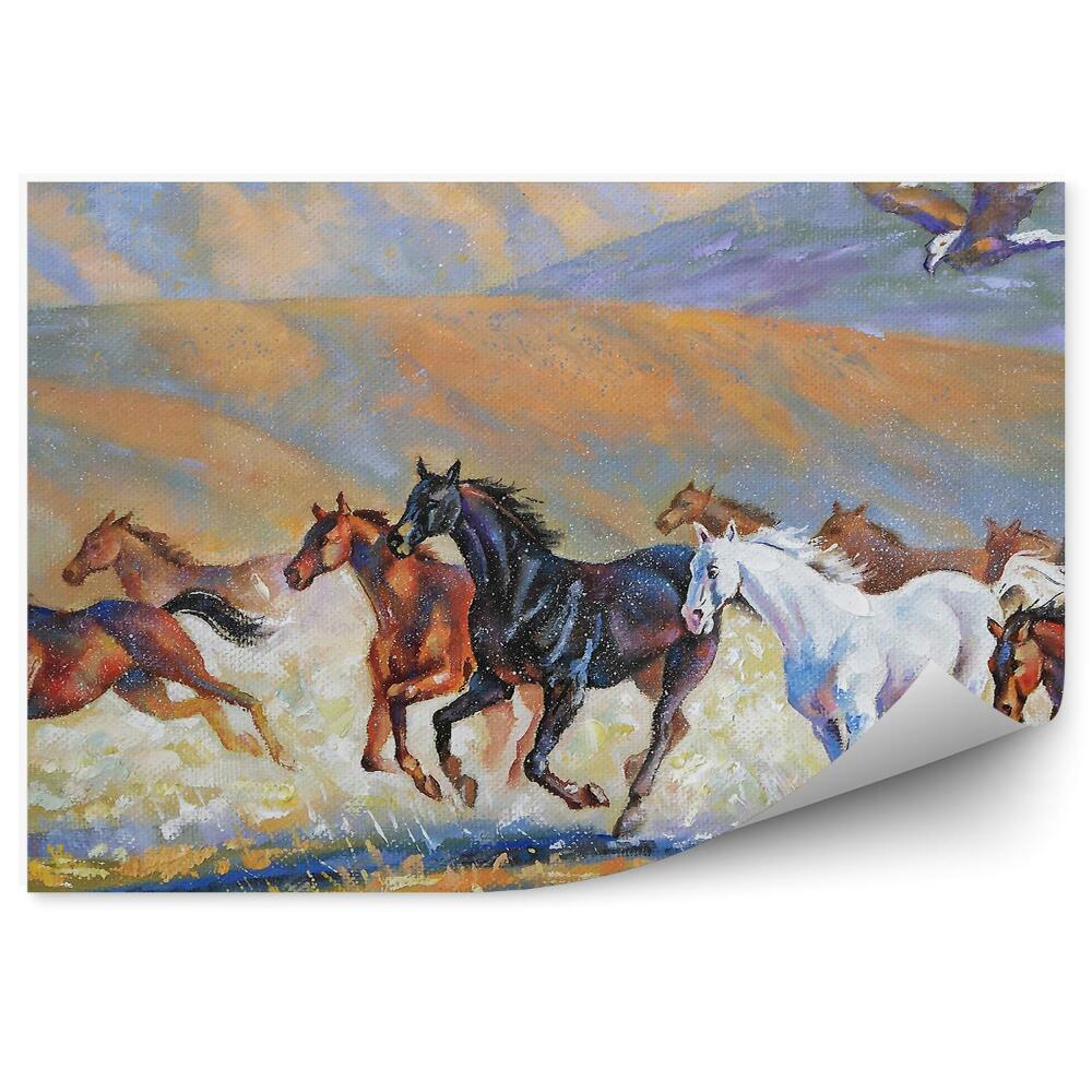 Papier peint Troupeau De Chevaux De Course Aigle Peint À La Poussière
