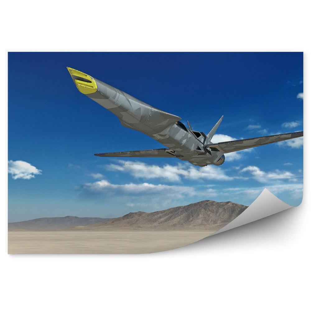 Papier peint Vol d'un avion militaire futuriste dans le ciel du désert