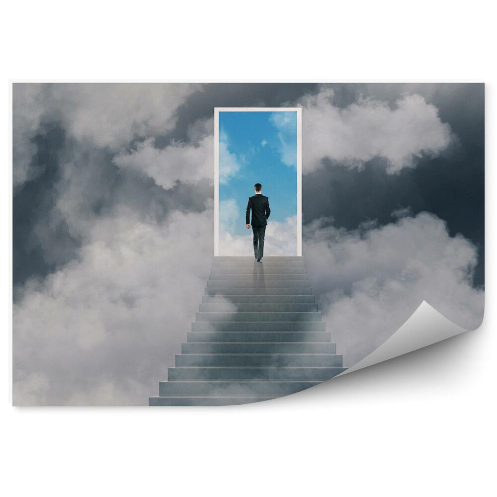 Papier peint Concept de réussite Homme d'affaires montant l'escalier