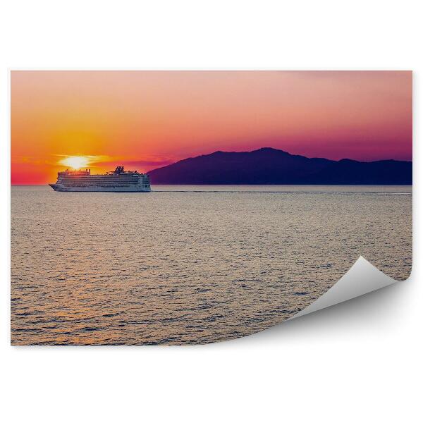 Papier peint Bateau de croisière Coucher de soleil Mer Baie de Naples Naples Italie