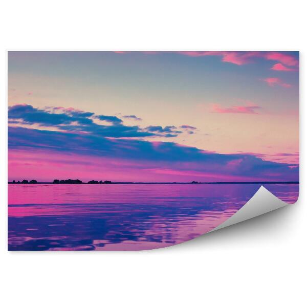 Papier peint Beau Coucher De Soleil Rose Lac Ciel Nuages