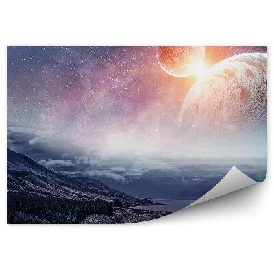 Papier peint Planètes Ciel Univers Galaxie Étoiles Soleil Lac Montagnes Nuages Route