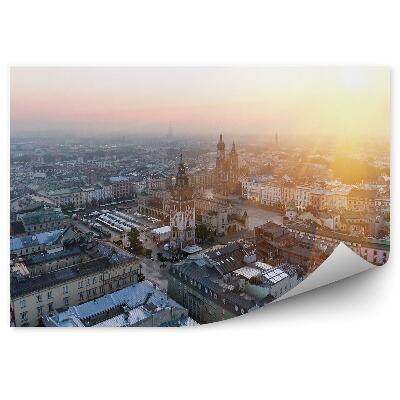 Papier peint Vue d'oiseau Rivière Vistule Cracovie Bâtiments Soleil