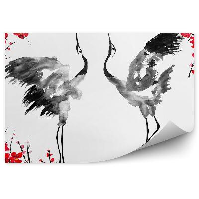 Papier peint Illustration De Grues Et De Fleurs