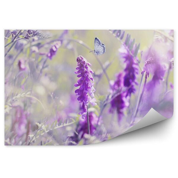 Papier peint Fleur violette Pré Papillon Animal