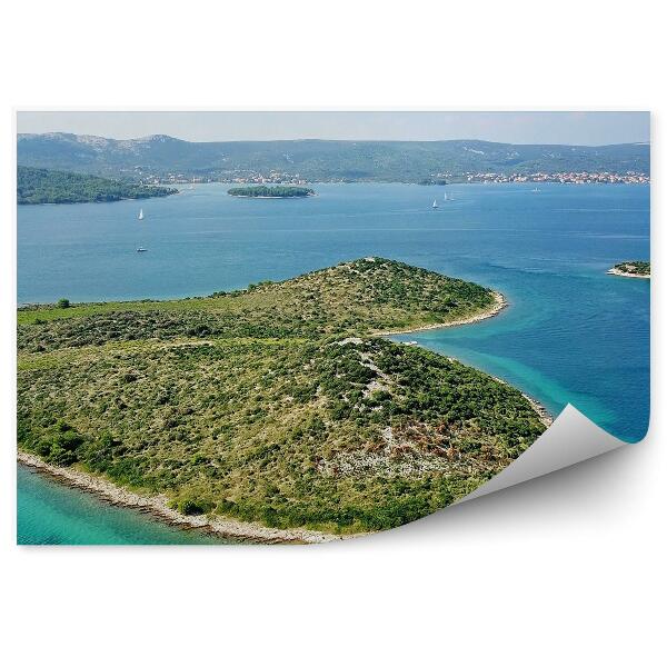 Papier peint Îles Maisons Arbres Yachts Mer Méditerranée Littoral