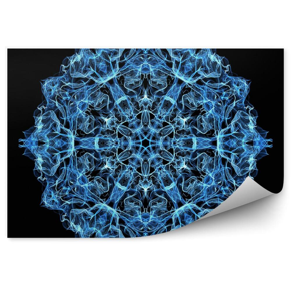Papier peint Mandala flammes bleues sur fond noir